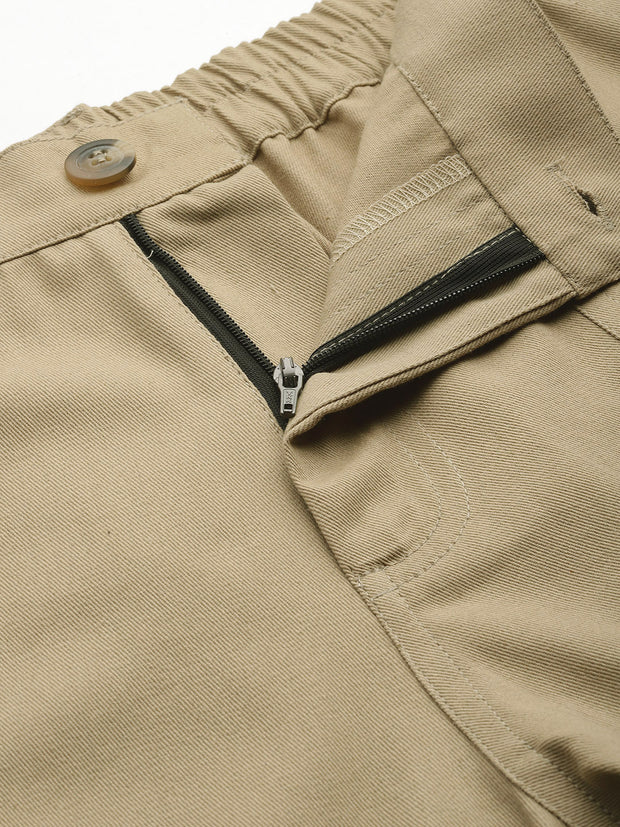 Beige High-Rise Pure Cotton Cargo Shorts