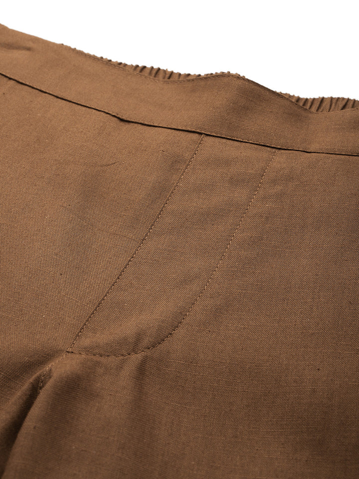 Brown Pure Cotton Peg Trousers