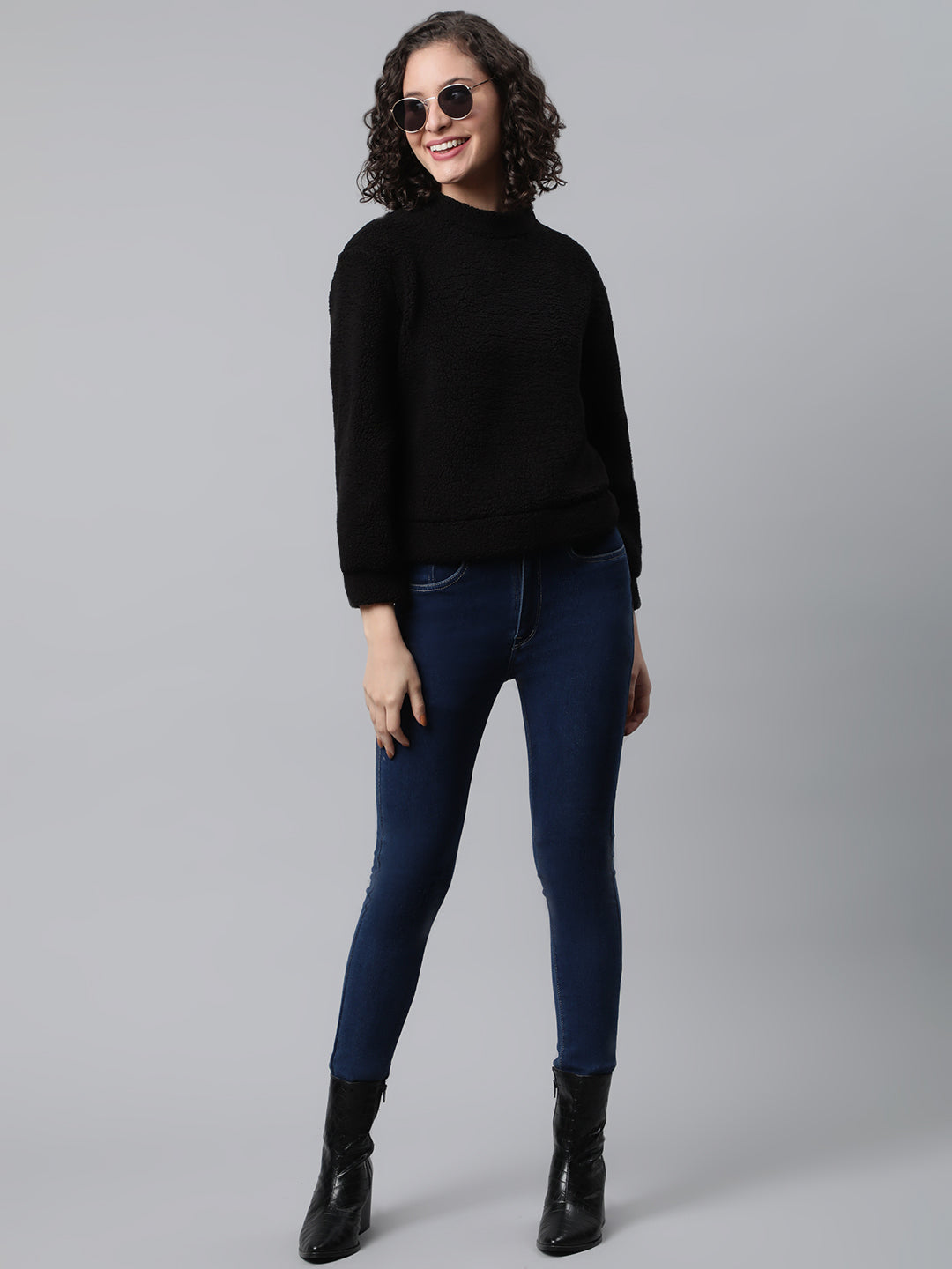 Women Black Faux Fur Sweatshirt