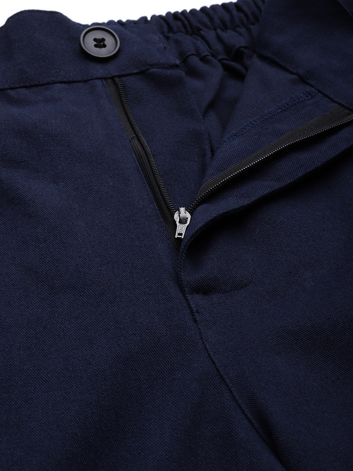 Women Blue Cotton Cropped Parallel Trousers