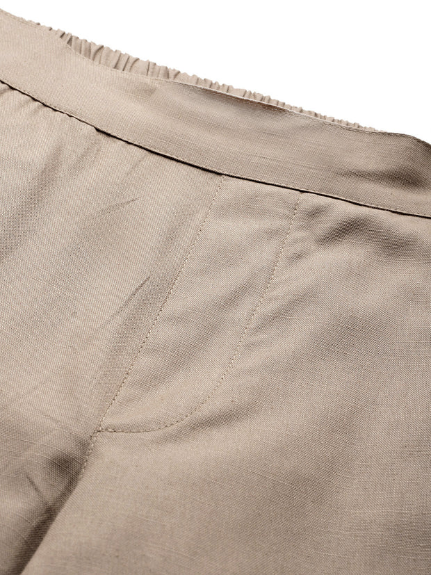 Taupe Pure Cotton Peg Trousers