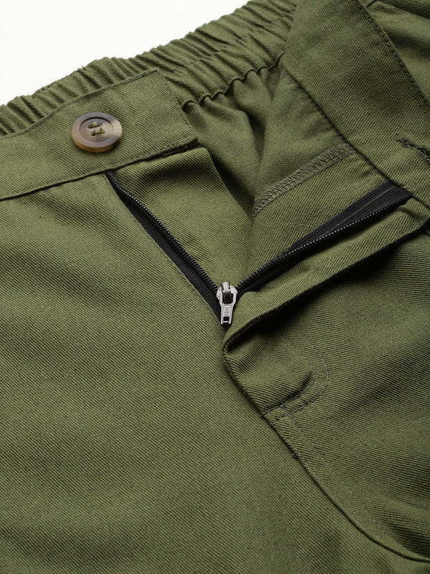 Olive Green High-Rise Pure Cotton Cargo Shorts