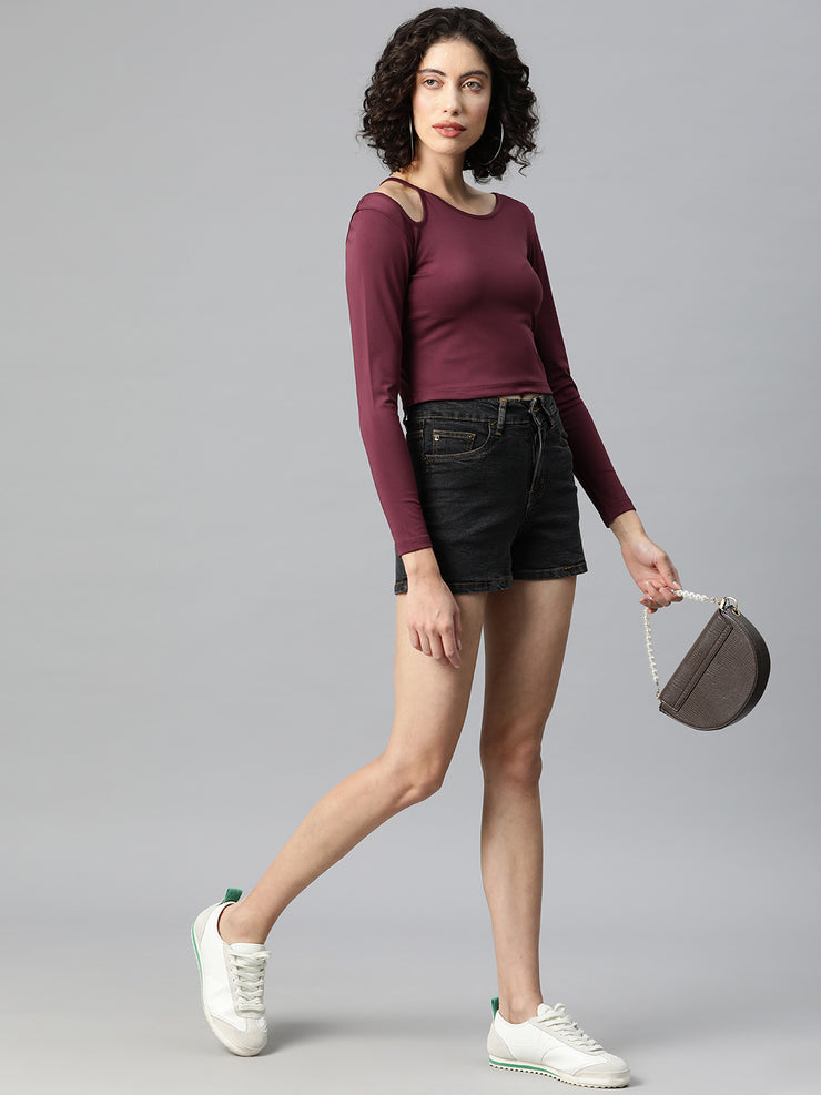 Burgundy Cut-Out Crop Top