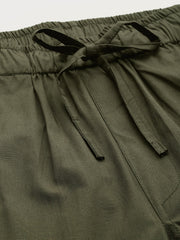 Olive Green Loose Fit High-Rise Pure Cotton Parachute Cargo Trouser