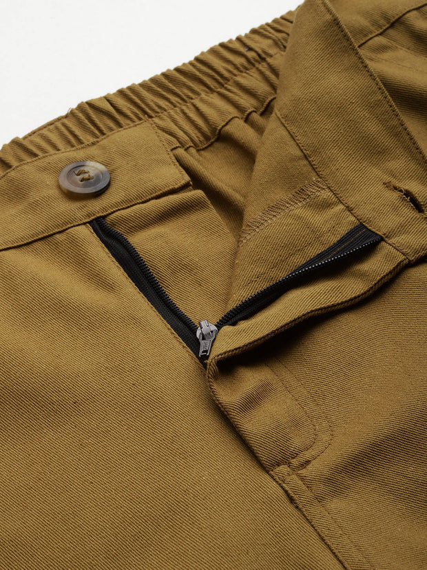 Khaki High-Rise Pure Cotton Cargo Shorts