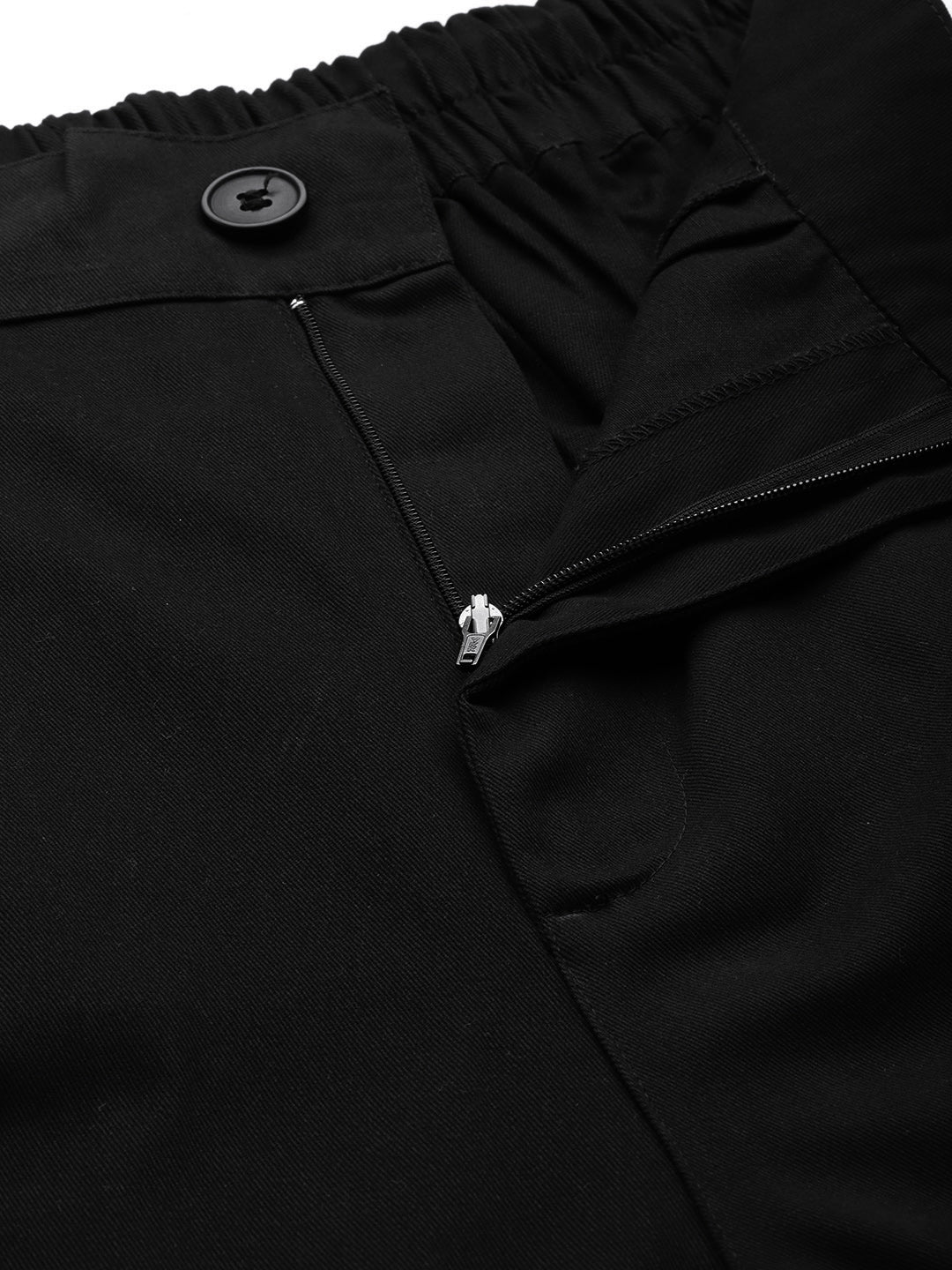 Women Black Cotton Cropped Parallel Trousers