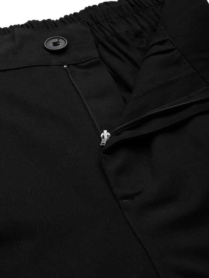 Women Black Cotton Cropped Parallel Trousers