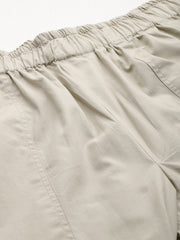 Beige Women Loose Fit High-Rise Cargos Trousers