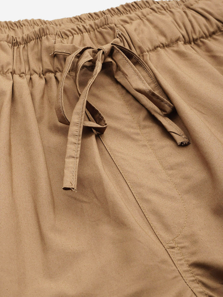 Taupe Loose Fit High-Rise Pure Cotton Parachute Cargo Trouser