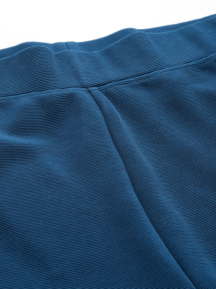 Teal Slim Fit High-Rise Bootcut Trousers