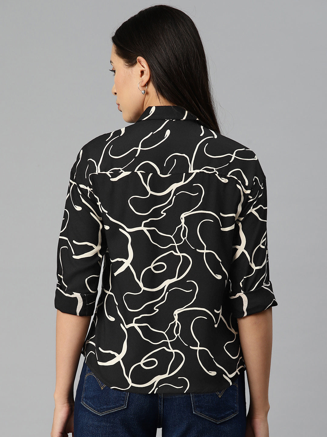 Black and White Abstract Printed Casual Shirt