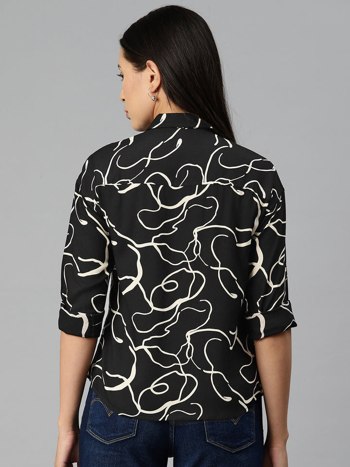 Black and White Abstract Printed Casual Shirt