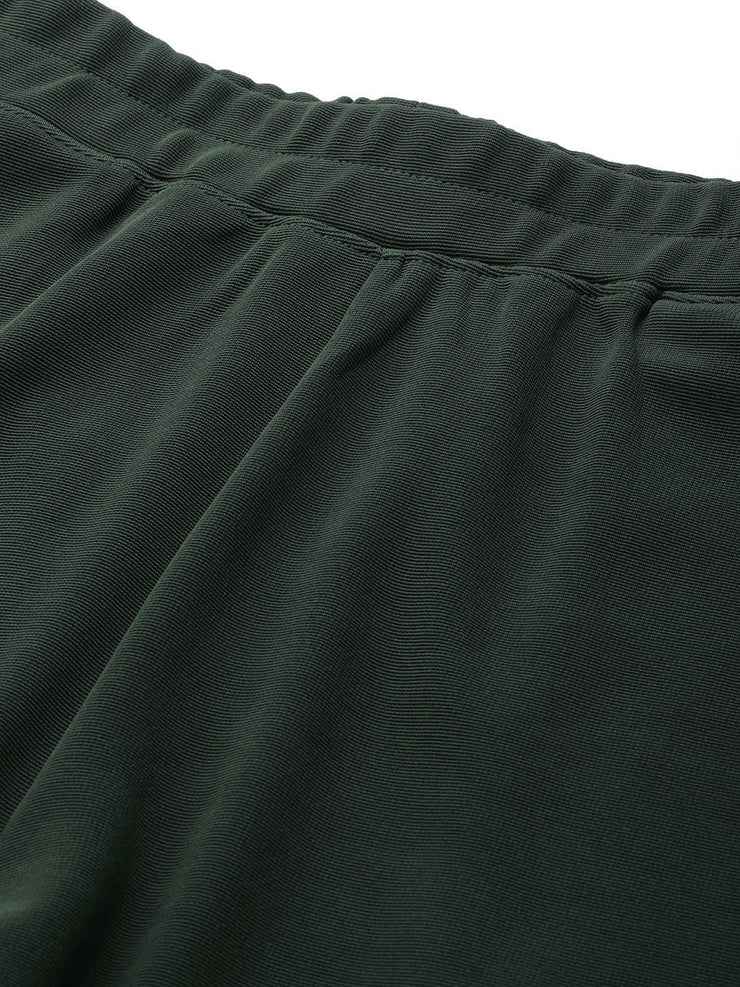 Olive Green Solid Mid-Rise Regular Shorts