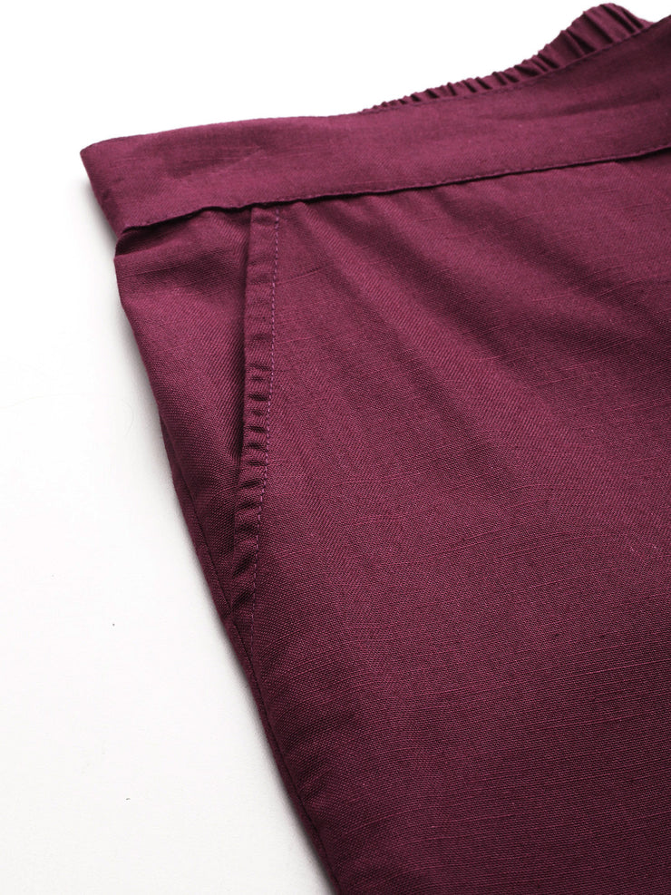 Burgundy Pure Cotton Peg Trousers