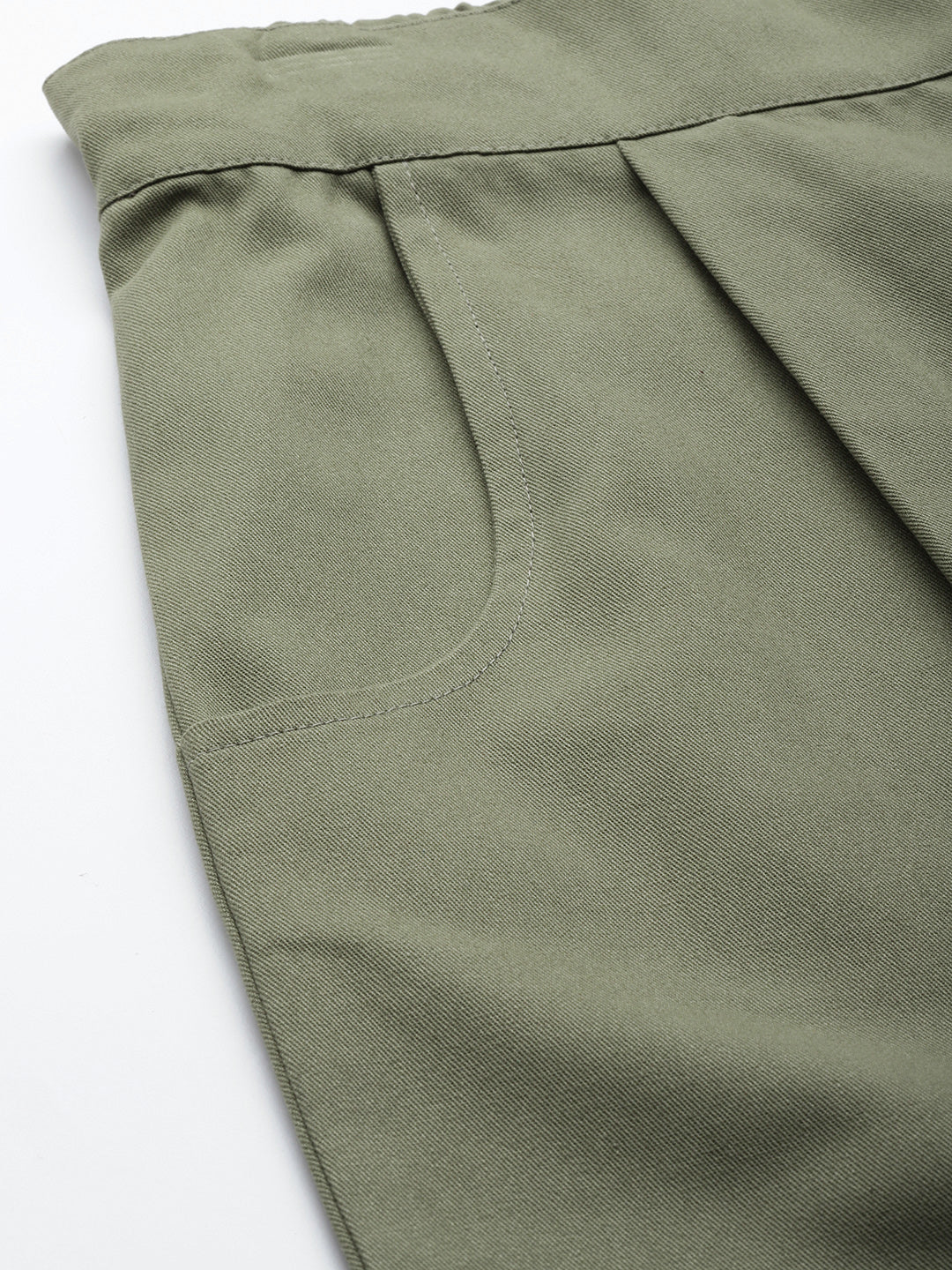 Women Olive Green Cotton Cropped Parallel Trousers