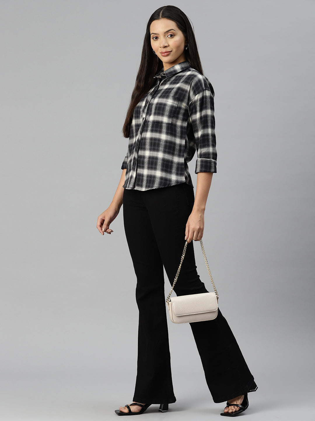Black Checked Opaque Casual Shirt