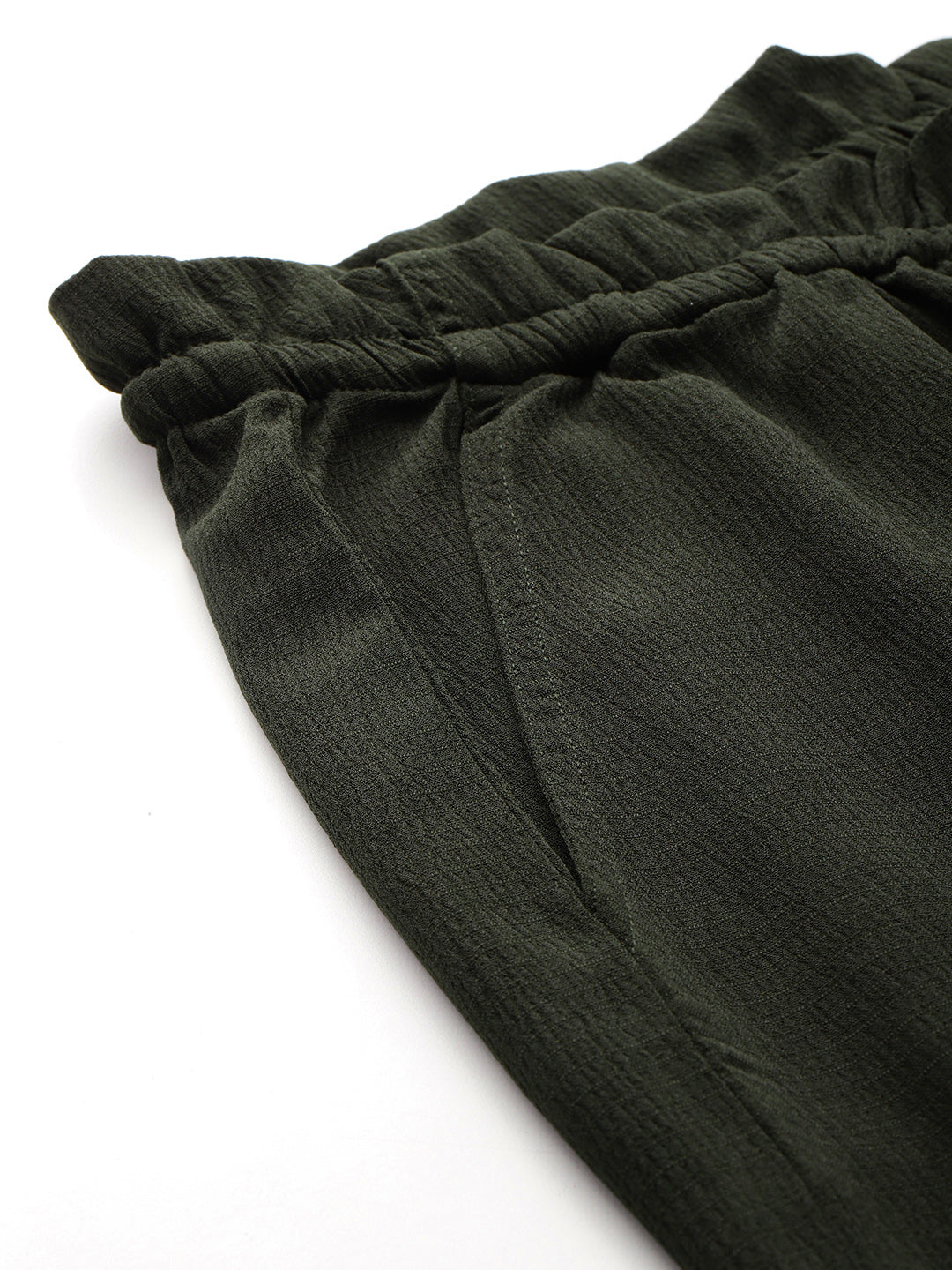 Green Textured High-Rise Trousers
