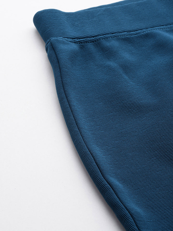 Teal Slim Fit High-Rise Bootcut Trousers