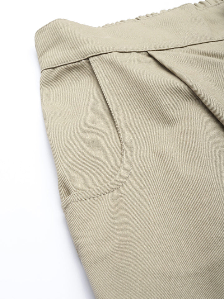 Women Beige High-Rise Parallel Trousers