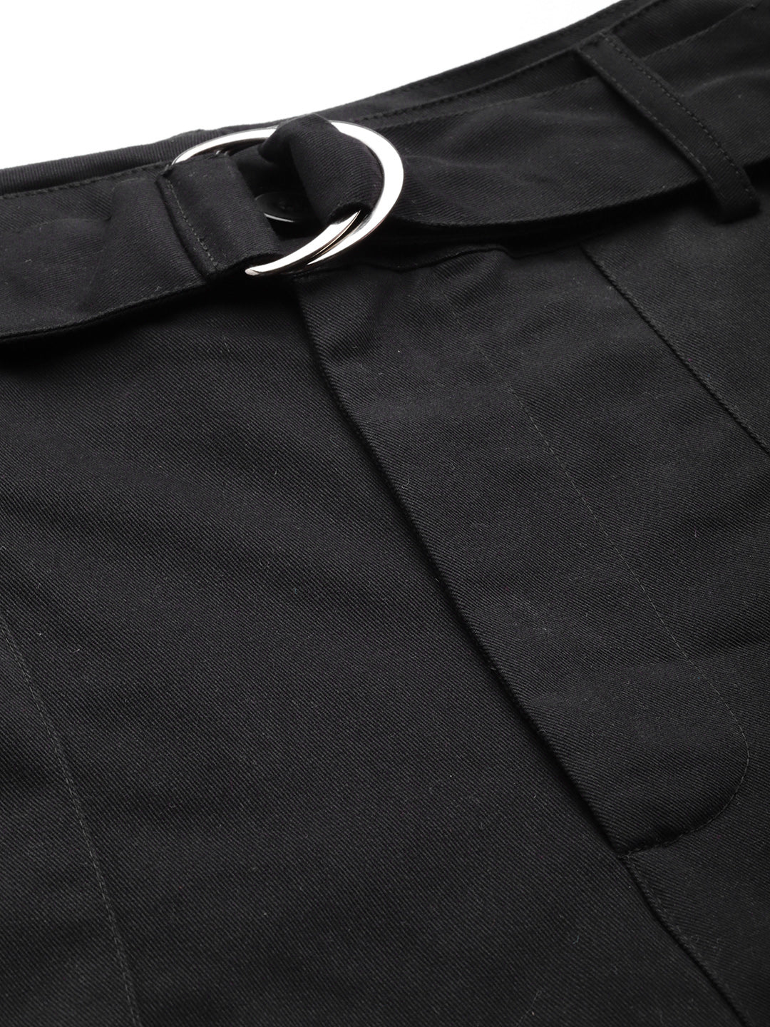 Women Black High-Rise Cargo Joggers with Belt