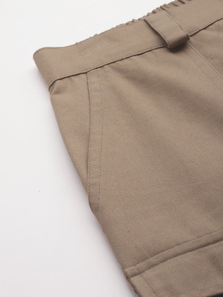 Taupe High-Rise Pure Cotton Cargo Shorts