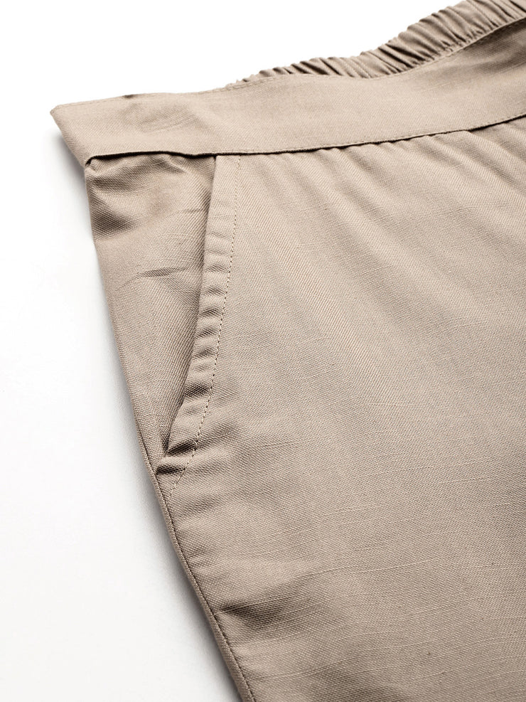 Taupe Pure Cotton Peg Trousers