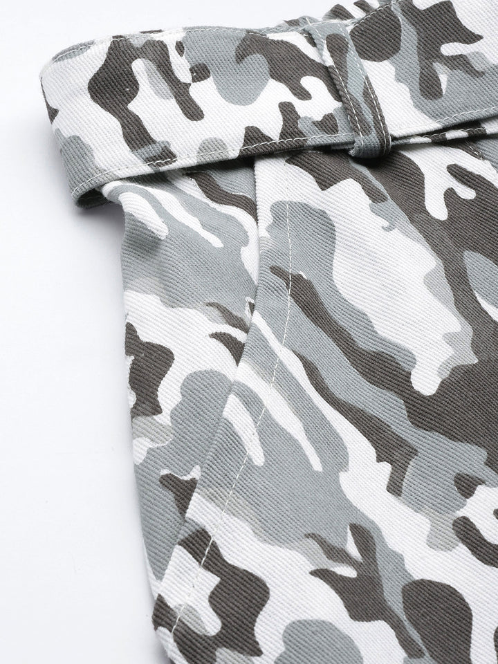 Grey Camouflage Printed Cargos Trousers with Belt