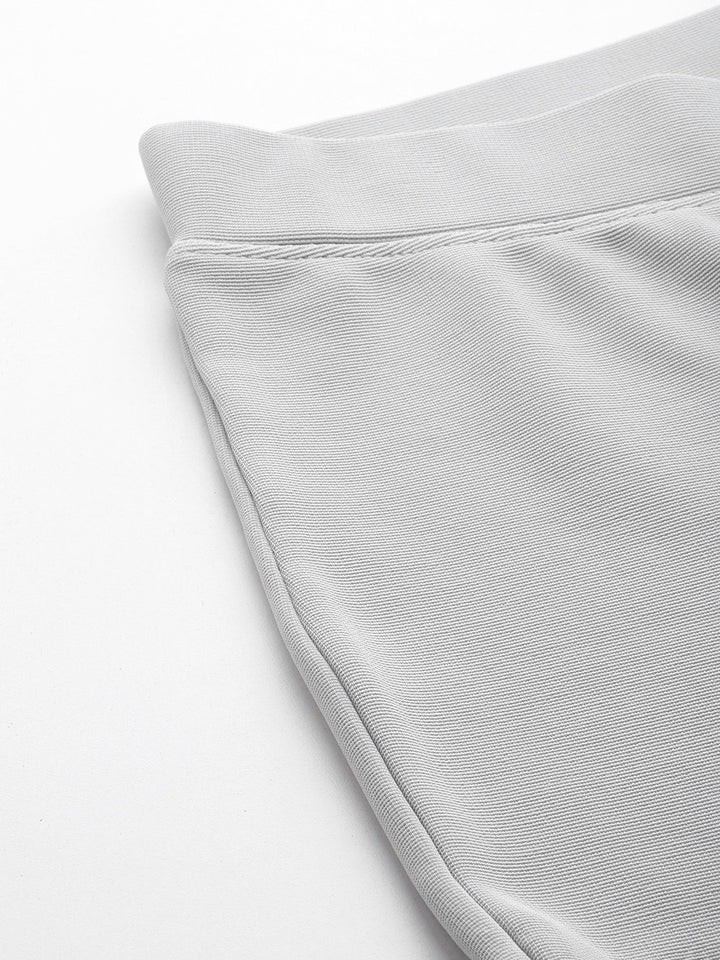Grey Slim Fit High-Rise Bootcut Trousers