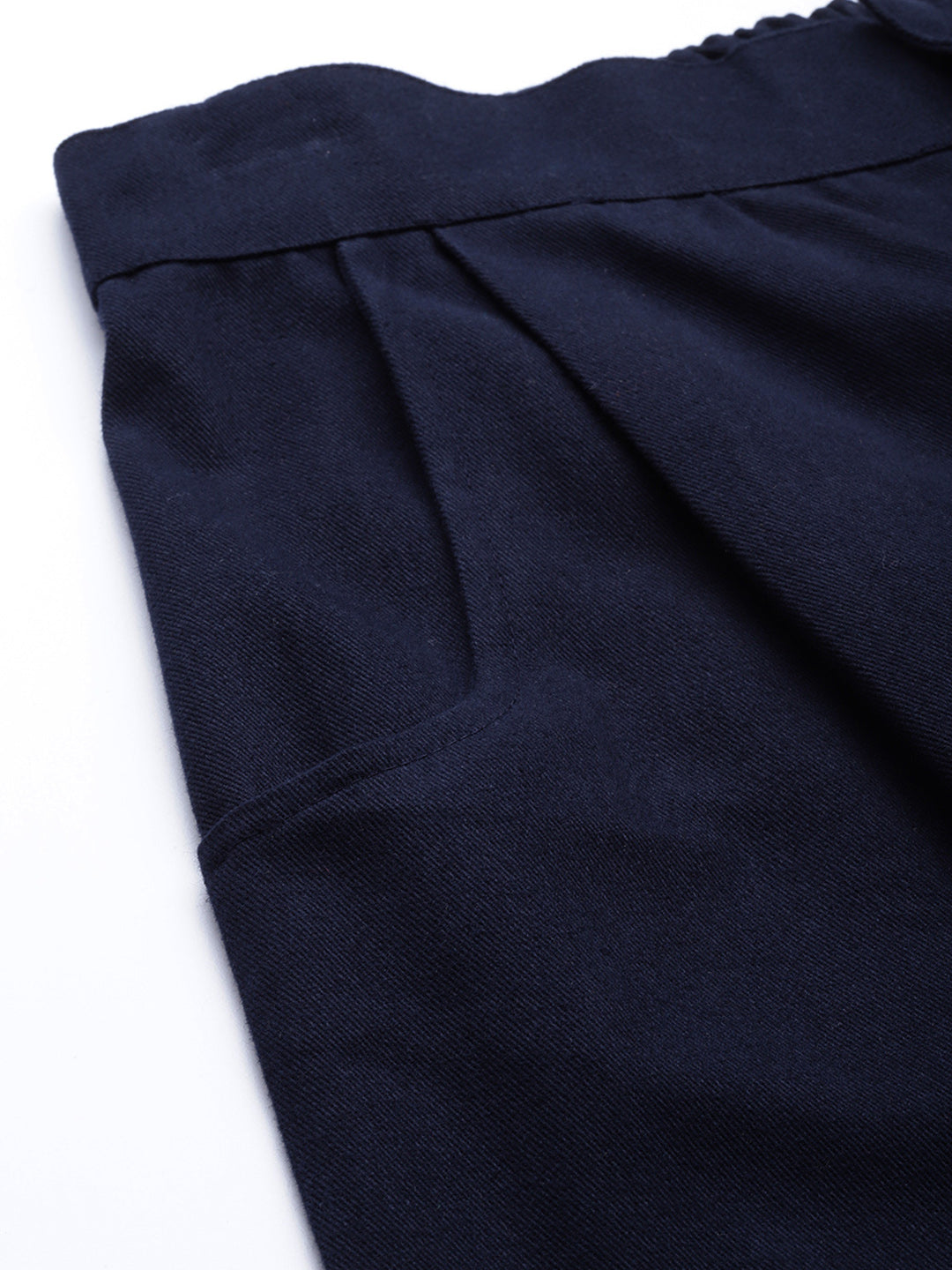 Women Blue Cotton Cropped Parallel Trousers