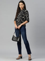 Black and White Abstract Printed Casual Shirt