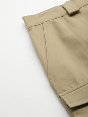 Beige High-Rise Pure Cotton Cargo Shorts