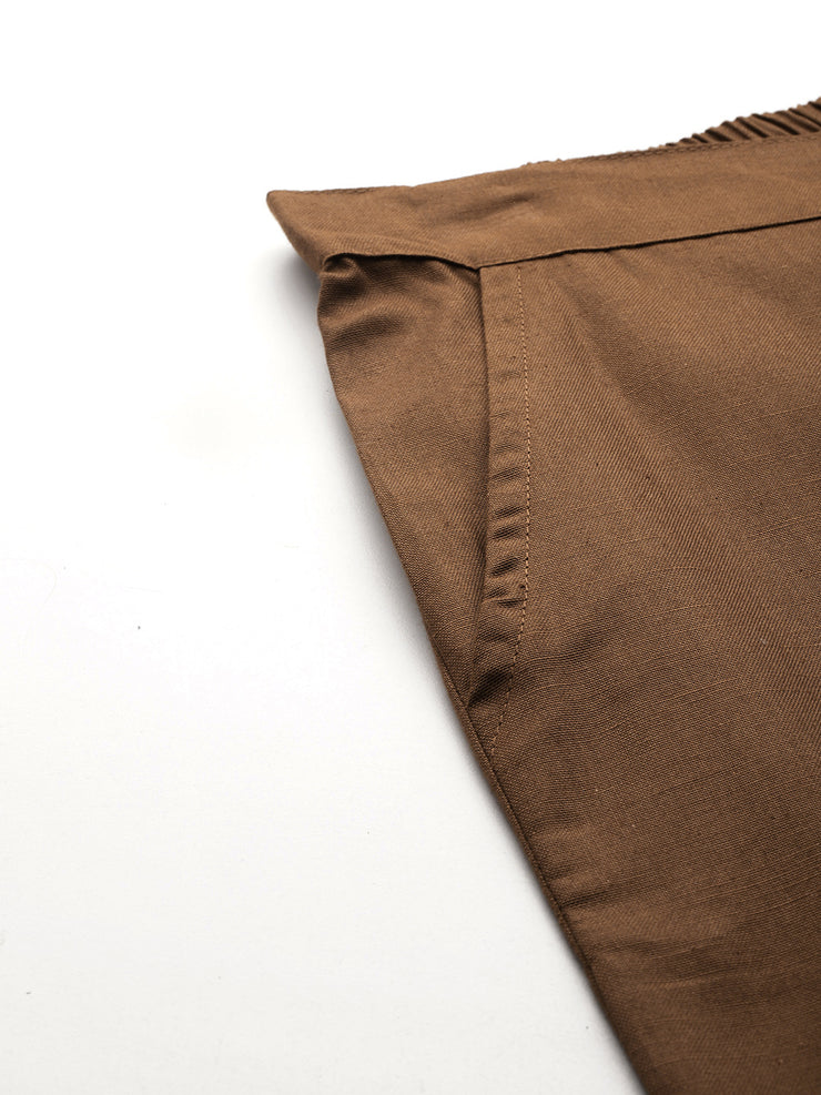 Brown Pure Cotton Peg Trousers