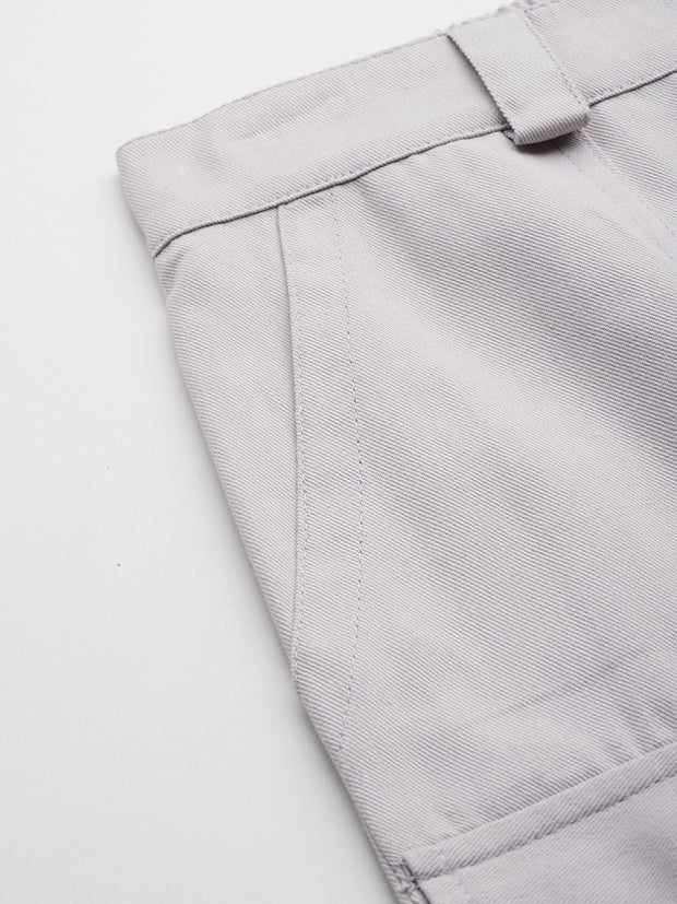 Grey High-Rise Pure Cotton Cargo Shorts