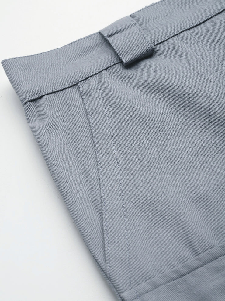 Grey  High-Rise Pure Cotton Cargo Shorts