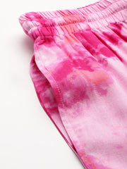 Pink Women Tie and Dye Printed Wide Leg High-Rise Trousers