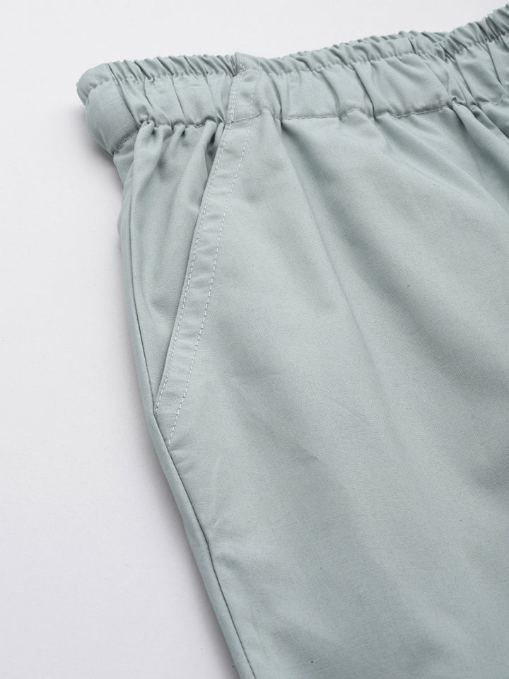 Sea Green Loose Fit High-Rise Pure Cotton Parachute Cargo Trouser