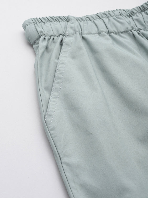 Sea Green Loose Fit High-Rise Pure Cotton Parachute Cargo Trouser