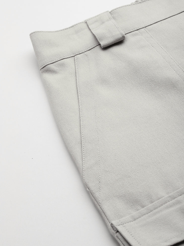 Grey High-Rise Pure Cotton Cargo Shorts