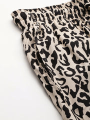 Women Animal Printed Wide Leg High-Rise Trousers