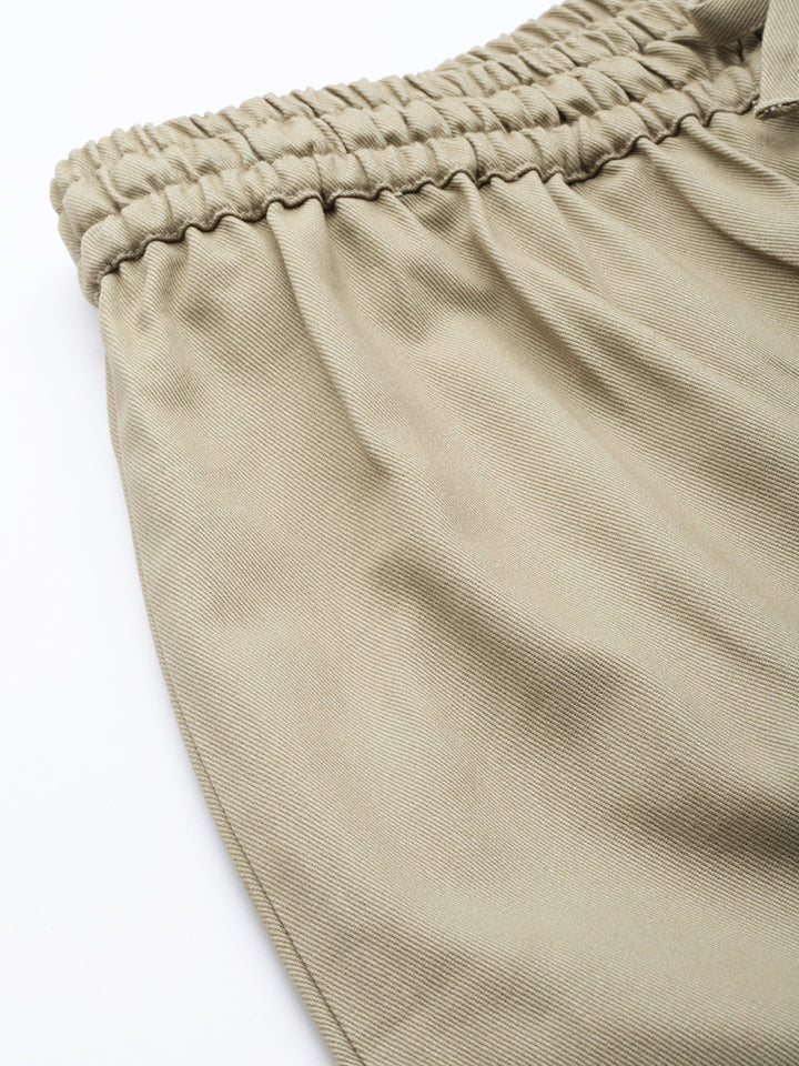 Women Beige Cotton Cropped Joggers