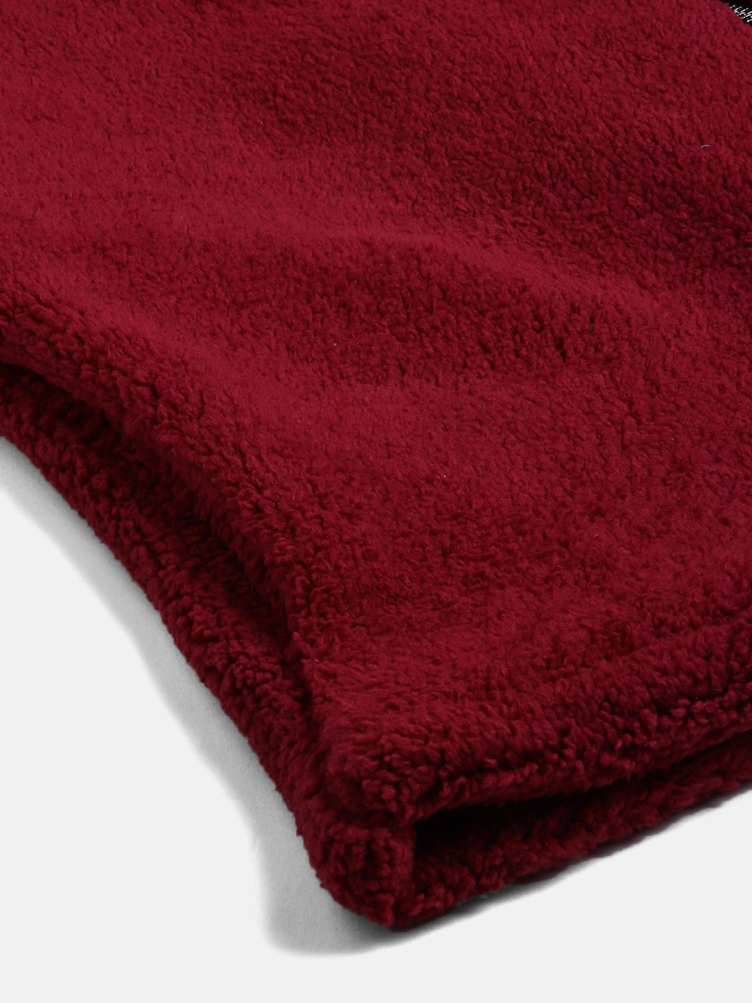 Woman Maroon Faux Fur Sweatshirt, Full Zipper
