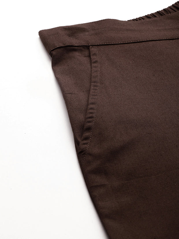 Coffee Brown Pure Cotton Peg Trousers