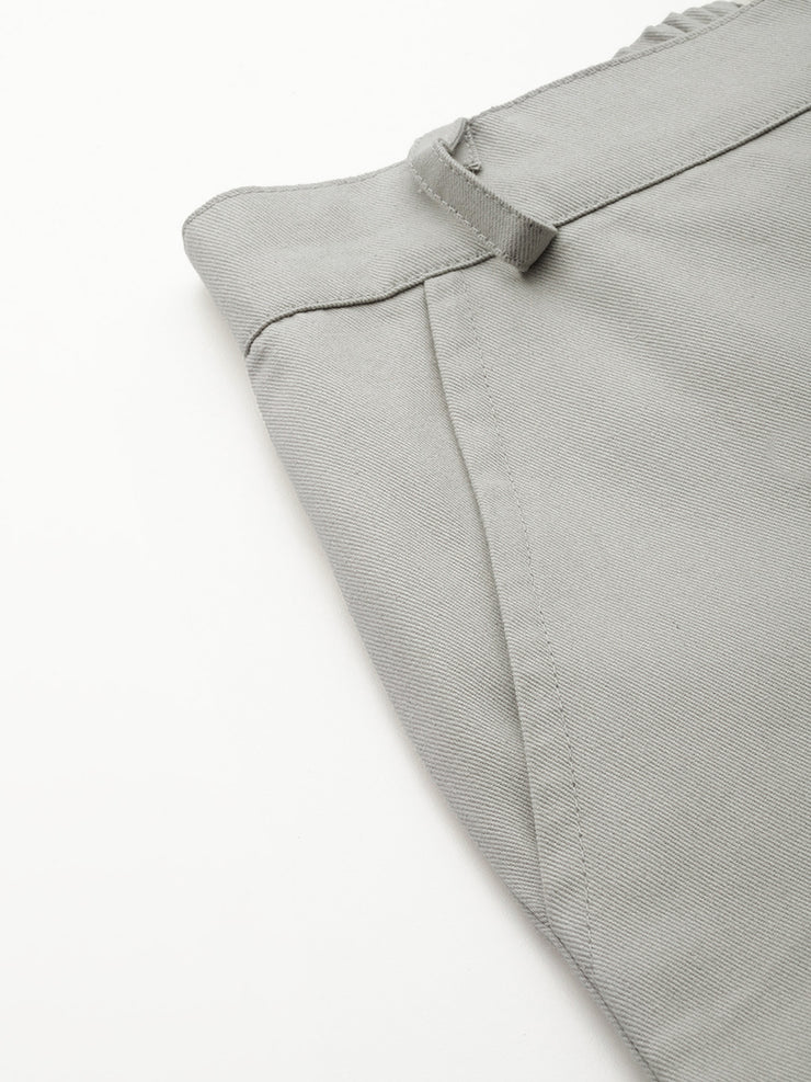 Grey Flat-Front High-Rise Pure Cotton Cargos