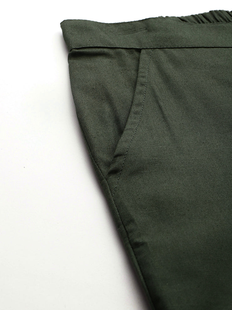 Olive Green Pure Cotton Peg Trousers