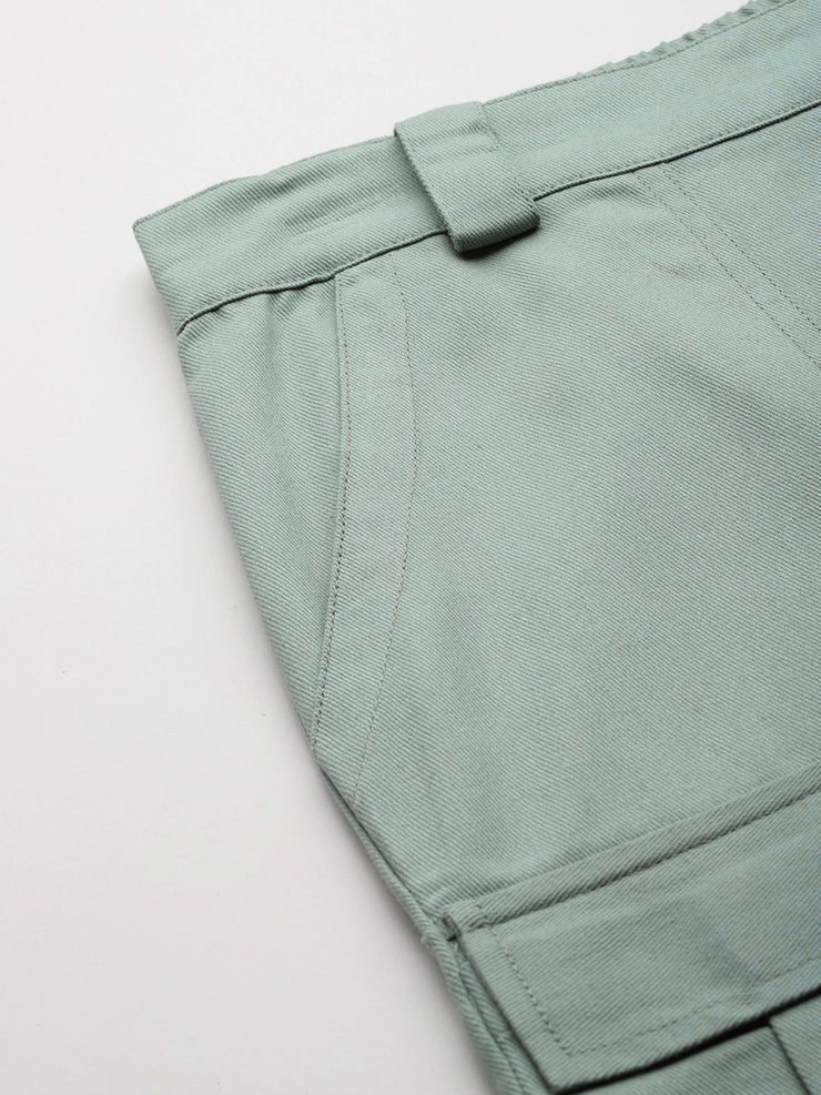 Sea Green High-Rise Pure Cotton Cargo Shorts