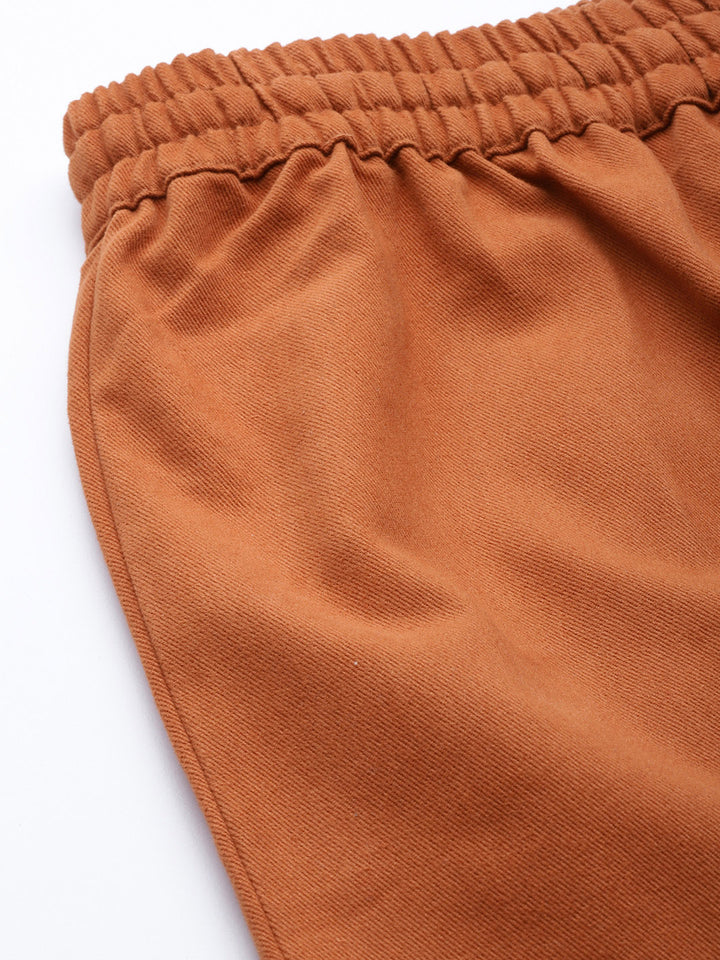 Women Rust Orange High-Rise Cargo Joggers