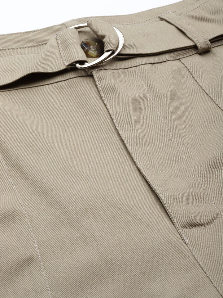 Women Beige High-Rise Cargo Joggers with Belt