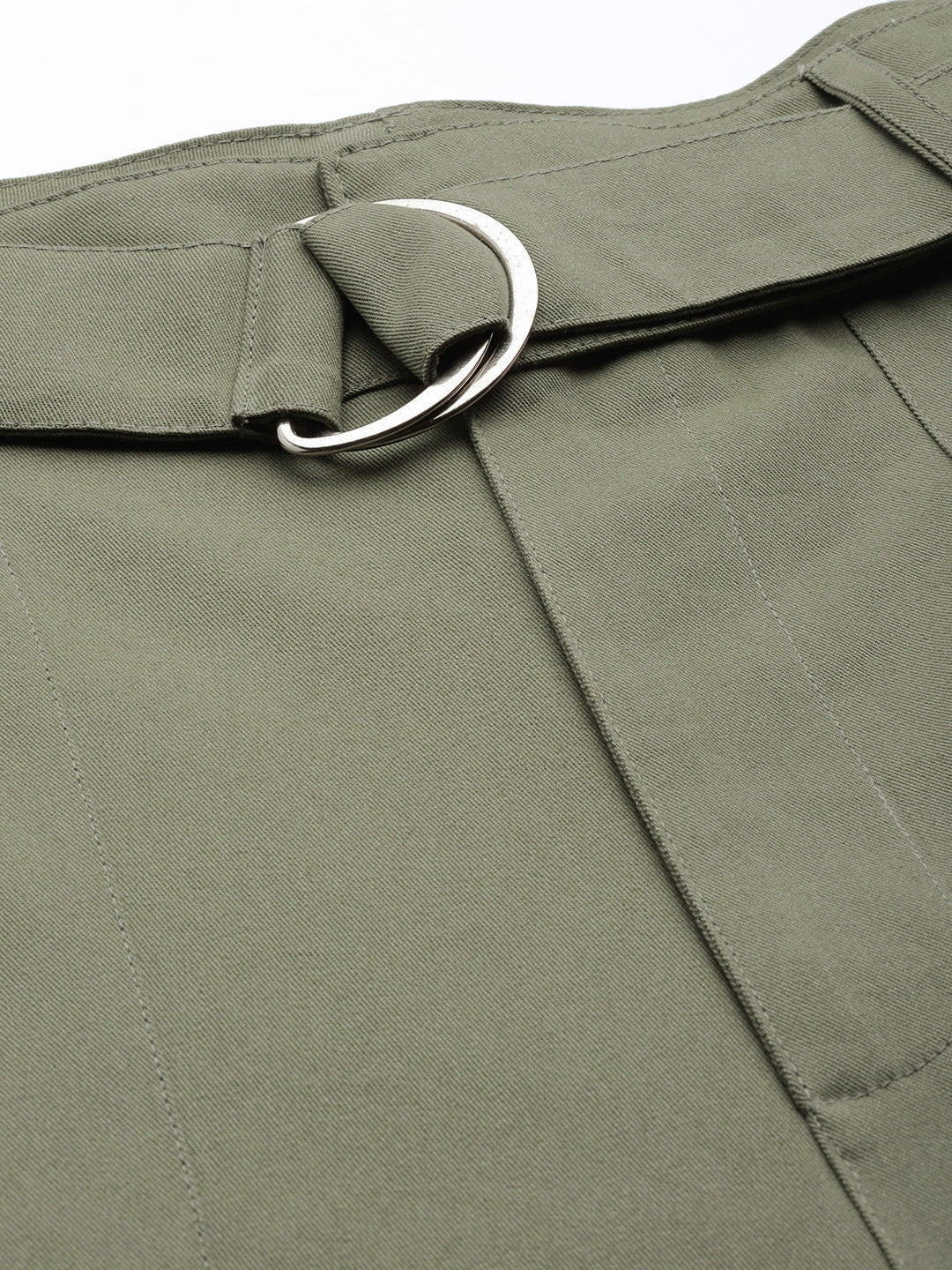 Women Olive Green  Cotton Cropped Cargo Joggers with Belt