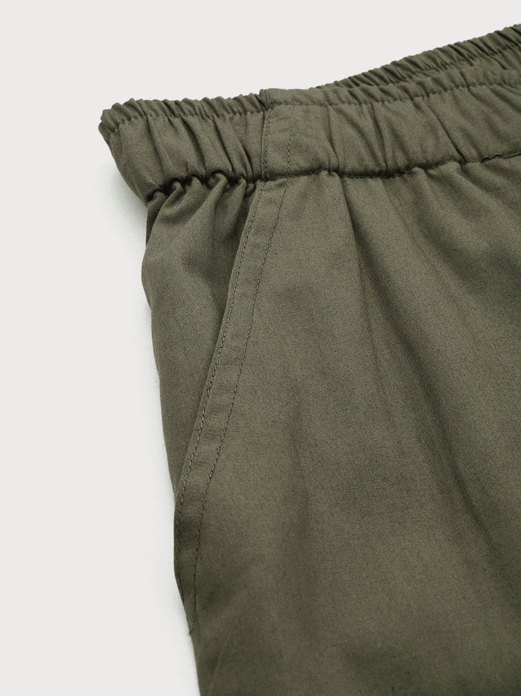 Olive Green Loose Fit High-Rise Pure Cotton Parachute Cargo Trouser