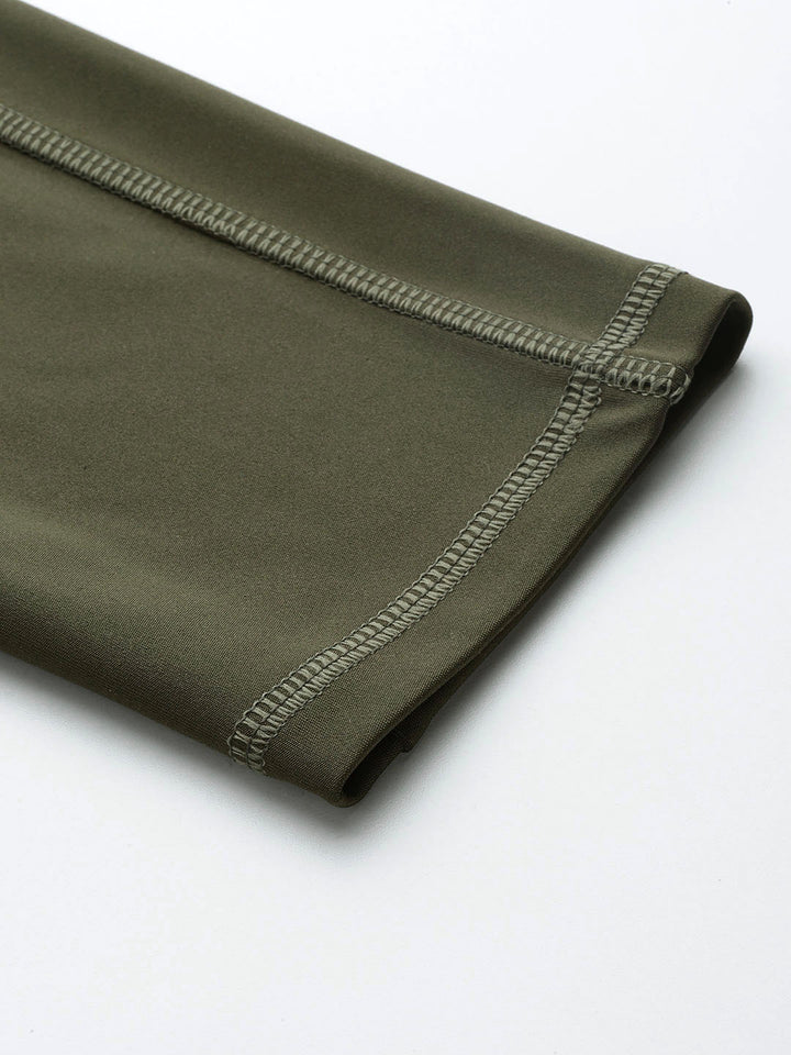 Olive Green Solid Ankle Length Slim Fit Leggings